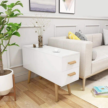White Rectangle End Table with Drawers Modern Sofa Table for Living Room-Richsoul-End & Side Tables,Furniture,Living Room Furniture